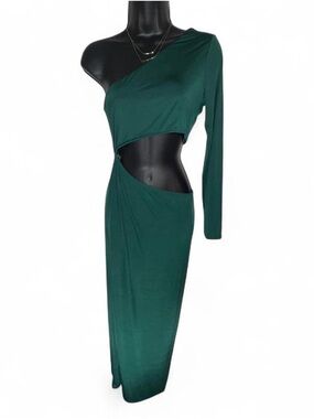 PrettyLittleThing One-Shoulder Emerald Green Cutout Maxi Dress